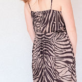 BO Tie bust Midi Dress in black brown zebra stripe - spaghetti straps, pockets and side slits
