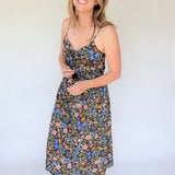 BO Tie bust Midi Dress in Multi Garden Floral - spaghetti straps, pockets and side slits