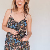BO Tie bust Midi Dress in Multi Garden Floral - spaghetti straps, pockets and side slits
