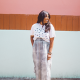 DAWN- Plaid gingham multi elastic channel midi skirt with slit and pockets