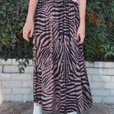 brown and black zebra printed pull on skirt