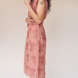 TAYLOR Drawstring Midi Dress in Rose Embroidered Floral (Woven)