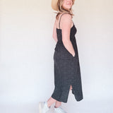 BO Tie bust Midi Dress in black white polka dot - spaghetti straps, pockets and side slits