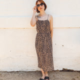 PALOMA- leopard button front spaghetti strap Midi Dress -spaghetti straps, pockets and side slits