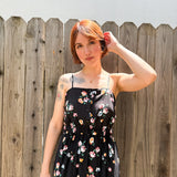 PALOMA- blurred floral spaghetti strap button bust midi dress