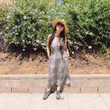 PALOMA- Gingham Plaid black & Ivory button front spaghetti strap Midi Dress -spaghetti straps, pockets and side slits