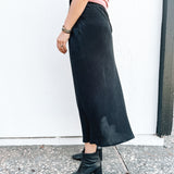 SERENA A-Line High Waisted Midi Skirt in BLACK crepe