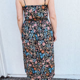 BO Tie bust Midi Dress in Multi Garden Floral - spaghetti straps, pockets and side slits