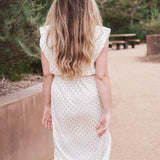 TAYLOR Drawstring Midi Dress in Ivory Dot (Knit)