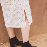TAYLOR Drawstring Midi Dress in Ivory Dot (Knit)