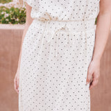 TAYLOR Drawstring Midi Dress in Ivory Dot (Knit)
