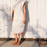 TAYLOR Drawstring Midi Dress in Ivory Dot (Knit)