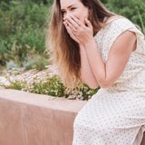 TAYLOR Drawstring Midi Dress in Ivory Dot (Knit)
