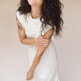 TAYLOR Drawstring Midi Dress in Ivory Dot (Knit)