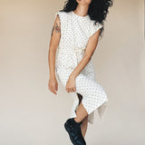 TAYLOR Drawstring Midi Dress in Ivory Dot (Knit)