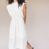 TAYLOR Drawstring Midi Dress in Ivory Dot (Knit)