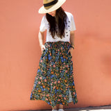 DAWN- floral multi elastic channel midi skirt with slit and pockets