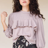CORA Ruffle Cropped Sweatshirt in Velour Dusty Lilac