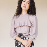 CORA Ruffle Cropped Sweatshirt in Velour Dusty Lilac