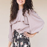 CORA Ruffle Cropped Sweatshirt in Velour Dusty Lilac