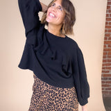 CORA Ruffle Cropped Sweatshirt in Black