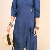 ANDI Adjustable Wrap Dress in Denim Blue