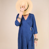 ANDI Adjustable Wrap Dress in Denim Blue
