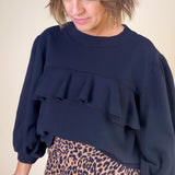 CORA Ruffle Cropped Sweatshirt in Black