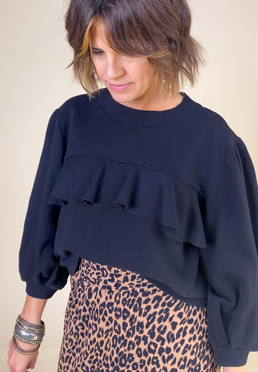 Black ruffle sweatshirt store