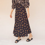 SERENA A-Line High Waisted Midi Skirt in Poppy print