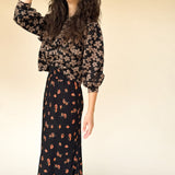 SERENA A-Line High Waisted Midi Skirt in Poppy print