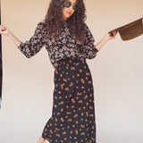 SERENA A-Line High Waisted Midi Skirt in Poppy print