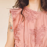 TAYLOR Drawstring Midi Dress in Rose Embroidered Floral (Woven)