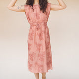 TAYLOR Drawstring Midi Dress in Rose Embroidered Floral (Woven)