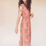 TAYLOR Drawstring Midi Dress in Rose Embroidered Floral (Woven)