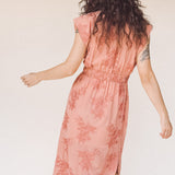 TAYLOR Drawstring Midi Dress in Rose Embroidered Floral (Woven)