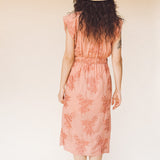 TAYLOR Drawstring Midi Dress in Rose Embroidered Floral (Woven)