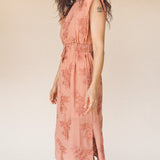 TAYLOR Drawstring Midi Dress in Rose Embroidered Floral (Woven)
