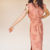TAYLOR Drawstring Midi Dress in Rose Embroidered Floral (Woven)