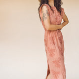 TAYLOR Drawstring Midi Dress in Rose Embroidered Floral (Woven)
