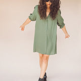 TARYN Mini Shirtdress in green SOLID
