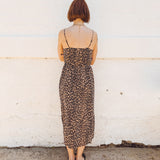 PALOMA- leopard button front spaghetti strap Midi Dress -spaghetti straps, pockets and side slits