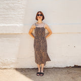 PALOMA- leopard button front spaghetti strap Midi Dress -spaghetti straps, pockets and side slits
