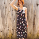 PALOMA- blurred floral spaghetti strap button bust midi dress