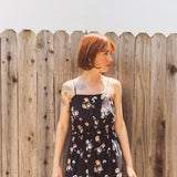 PALOMA- blurred floral spaghetti strap button bust midi dress