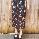 PALOMA- blurred floral spaghetti strap button bust midi dress