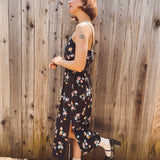 PALOMA- blurred floral spaghetti strap button bust midi dress