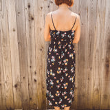 PALOMA- blurred floral spaghetti strap button bust midi dress