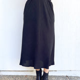 SERENA A-Line High Waisted Midi Skirt in BLACK crepe