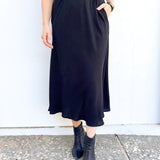 SERENA A-Line High Waisted Midi Skirt in BLACK crepe